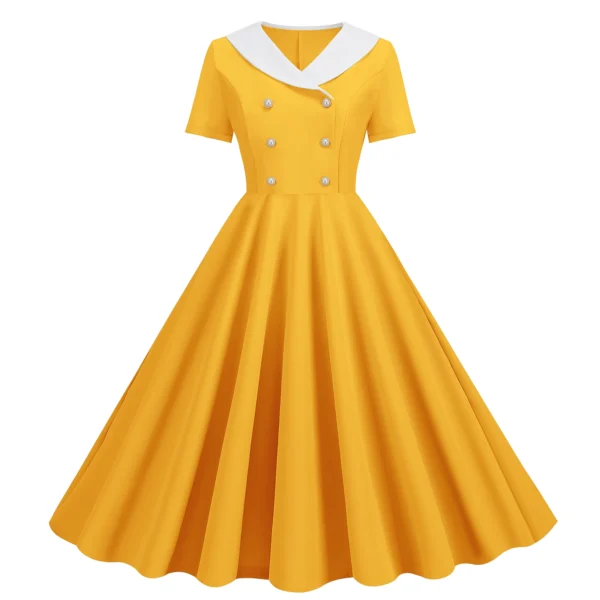 Solid 50S 60S Women Vintage Dress Summer Elegant Fit and Flare Ladie Party Sundress Robe - Imagen 6