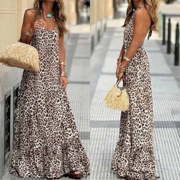Women's Dress Fashion Spaghetti Strap Summer Leopard Elegant Casual Loose New Dresses For Women Robe Femme Holiday Party Dress
