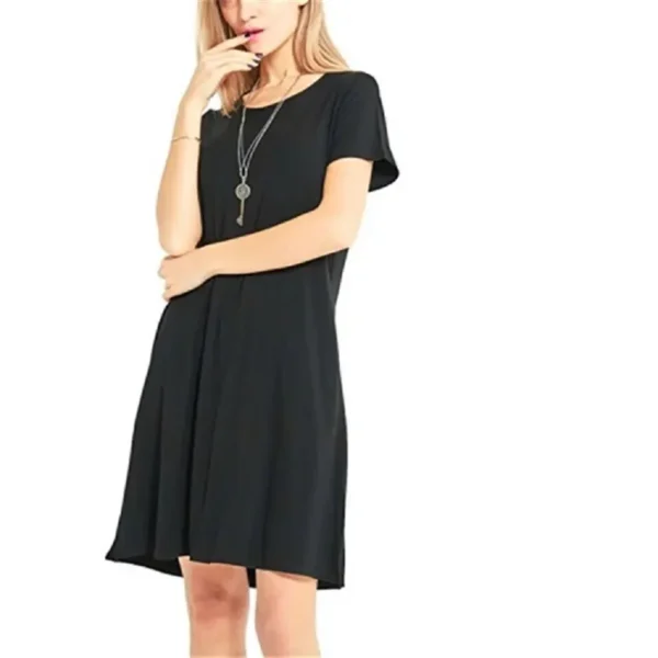 Women Mini Dress Summer Casual Boho Beach Dresses Solid Color O-Neck Short Sleeve Party A-Line Dress Vestidos QT033 - Image 5