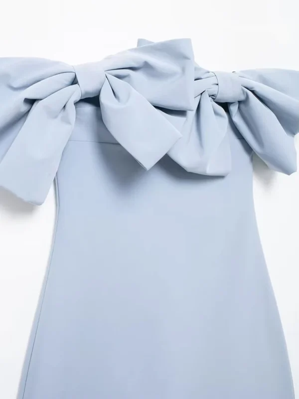 TRZA-Strapless Mini Dress with Bows for Women, Off the Shoulder, Straight Neck, Back Zipper, Female Dresses, Sexy Fashion - Imagen 3
