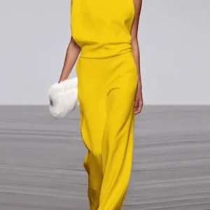 2024 Summer New Solid Color Sleeveless Stand Collar Jumpsuits Women Fashion Temperament Elegant Lady Commuting Backless Jumpsuit