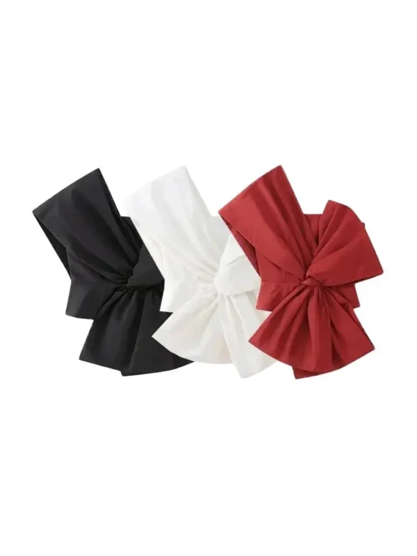 TRZA-Women's Knotted Asymmetric Cropped Blouses, One Shoulder, Back Zipper, Female Shirts, Sexy Fashion