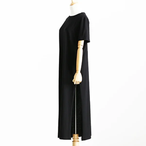 Summer Korean Style Midi Dress Women Casual Black Long Dresses Short Sleeve Sexy Plus Size Side Open Party Maxi T Shirt Dress - Imagen 6