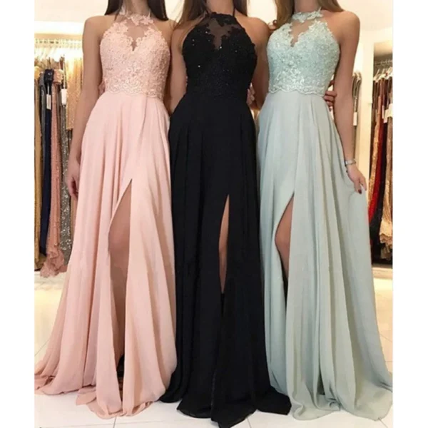 Dress Women Wedding Sexy Halter Lace Floral Sleeveless High Waist Evening Long Dresses Gown Vestidos Slim Fit Elegant 2024 - Imagen 6