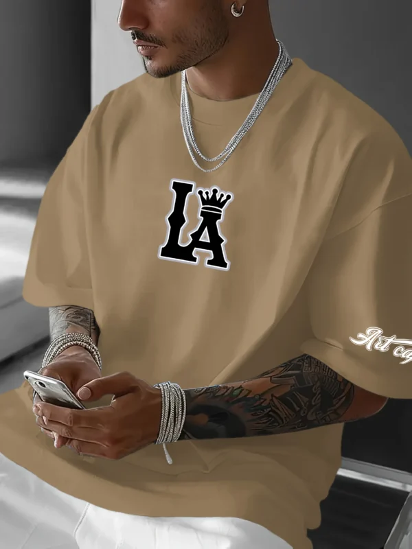 Men's casual T-shirt with Los Angeles letters and large LA pattern print,comfortable and breathable with slight elasticity - Imagen 6