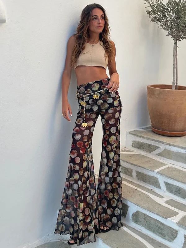Mozision Mesh Leopard Print Trousers Woman Fashion High Waist Print Wide Leg Pants Female Elegant Printed Long Pants Bottoms - Imagen 2