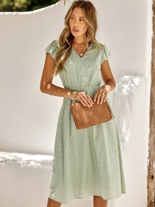 2025 New Summer Dress Women Casual Solid V-neck High Waist Fresh Wind Midi Dresses For Women Elegant Boho White Dress Vestidos - Imagen 4