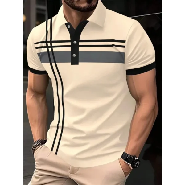 Fashion 3D Printed Colorful Stripes Polo Shirt For Men Pattern Short Sleeves Tees Summer Casual Lapel Tops Oversized Polo Shirts - Imagen 2