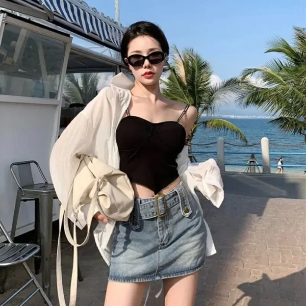 Thin Long Sleeve Sunscreen Shirt Woman Korean Fashion Back Split Lace Up White Shirts Women Casual Loose Holiday Beach Blouse - Imagen 2