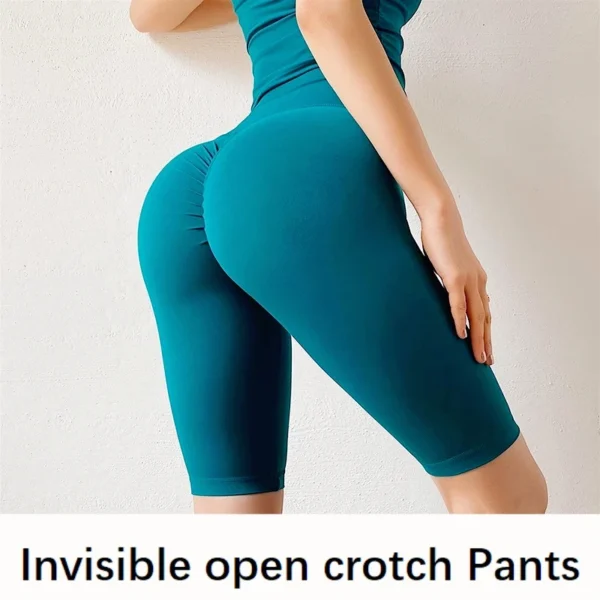 High Quality Open Crotch Summer Double-sided Brushed Fitness Women's Five Quarter Pants High Waist Peach Hip Tight Yoga Shorts - Imagen 2