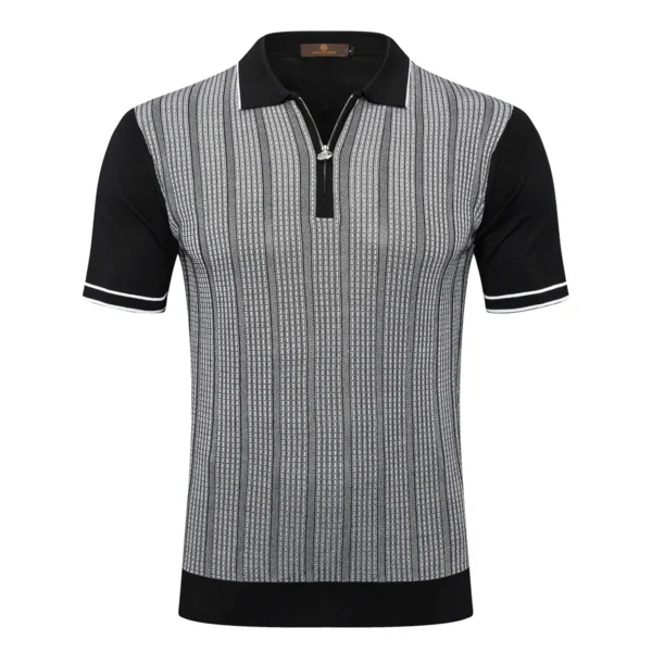 BILLIONAIRE BLSK CPRT polo shirt silk men 2025 summer New stripe embroidery elastic zipper comfort breathable big M-5XL T-Shirt - Imagen 3