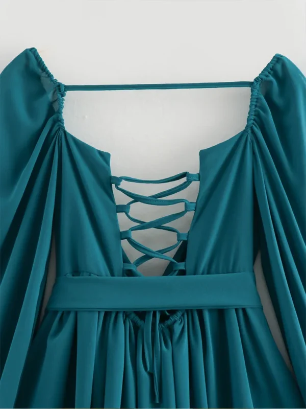 2024 New Women's Clothing European and American Style Fashion Casual with Bow Tie Belt Long Sleeve Backless Dress - Imagen 3