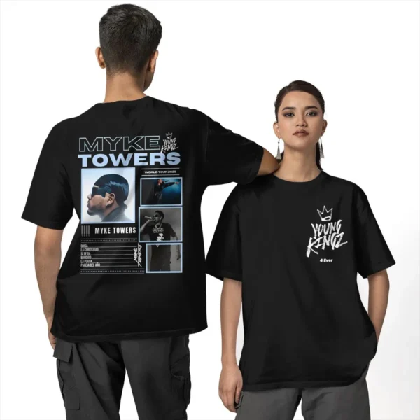 Rapper Myke Towers T-Shirt Summer Vintage T-Shirts 100% Cotton Hip Hop Tshirt For Couple Short-Sleeved Printed Tops
