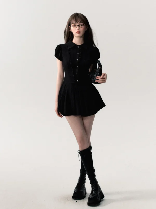 High Quality Dress A-line Elegant Sexy Lace Short Sleeved Shirt Skirt Commuting College Style Decoration Retro Dress Vestido Y2k - Imagen 3