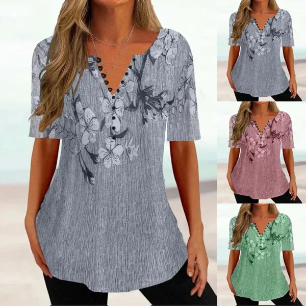 Summer Loose V-neck Short Sleeve Shirts For Women Dames Blouses Korte Mouw Ladies Blouses Kadin Bluz Womens Tops And Blouses - Imagen 2