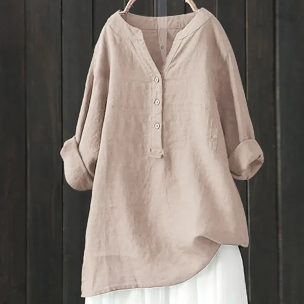 14 Colors Cotton Linen Shirts Casual Loose Blouse Blended Oversize Long Sleeved V Neck Tops S-5XL Women Plus Size Clothing Tunic - Imagen 3