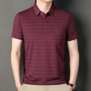 Men's Summer Short-sleeved Polo Shirt Middle-aged Men's Casual Fashion Collar Horizontal Stripe Sleeved Top Trendy Short T-shirt