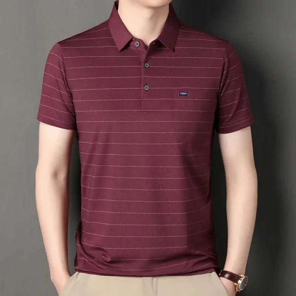 Men's Summer Short-sleeved Polo Shirt Middle-aged Men's Casual Fashion Collar Horizontal Stripe Sleeved Top Trendy Short T-shirt