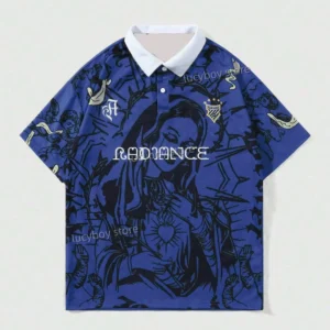 New IN Men's Summer Short Sleevedpolo Shirt Virgin Mary Printed Striped Polo Shirt Men Busibness Casual Top Men Clothing