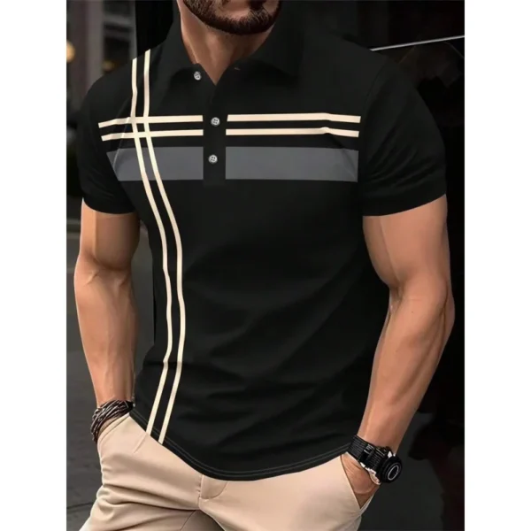 Fashion 3D Printed Colorful Stripes Polo Shirt For Men Pattern Short Sleeves Tees Summer Casual Lapel Tops Oversized Polo Shirts