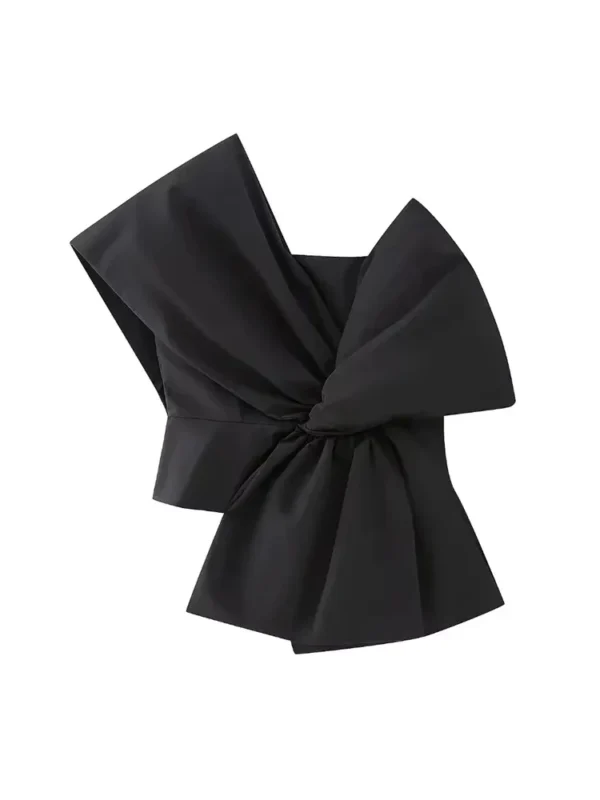 TRZA-Women's Knotted Asymmetric Cropped Blouses, One Shoulder, Back Zipper, Female Shirts, Sexy Fashion - Imagen 4