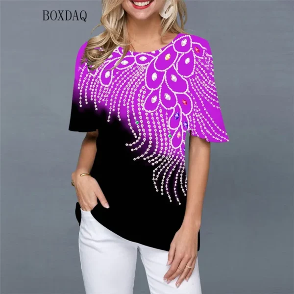 Fashion 3D Print Shirt Summer Short Sleeve Street Style Women Blouses Round-Neck Female Casual Shirts Lady Pullovers Tops - Imagen 5