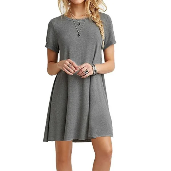 Women Mini Dress Summer Casual Boho Beach Dresses Solid Color O-Neck Short Sleeve Party A-Line Dress Vestidos QT033 - Image 3