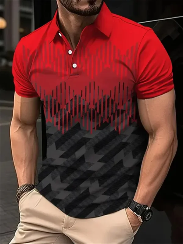 Men's Colour Block Stripe Short Sleeve Summer Thin Polo Shirt,Stylish Zipper Crew Neck Polo Shirt,Men's Golf Casual Polo Shirt - Imagen 4