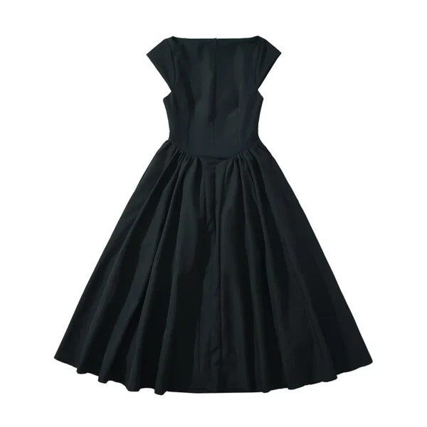 YENKYE High Street Women Sexy Backless Pleated Swing A-line Midi Dresses Short Sleeve Low Waist Elegant Party Dress Black Robe - Imagen 3