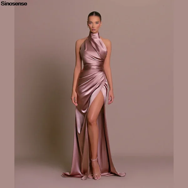 Womens Elegant Long Formal Evening Cocktail Party Dress Sexy High Split Ruched Bodycon Wedding Guest Bridemaid Maxi Dress - Imagen 5