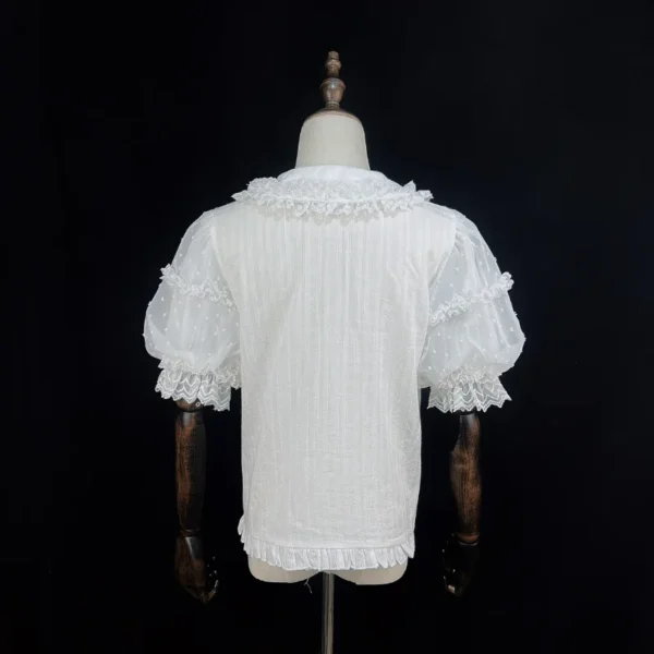Japanese Lolita Style Blouses Sweet Girls Kawaii Lace Peter Pan Collar Short Sleeve Shirts Women Inside Top Vintage Blusas Mujer - Imagen 5