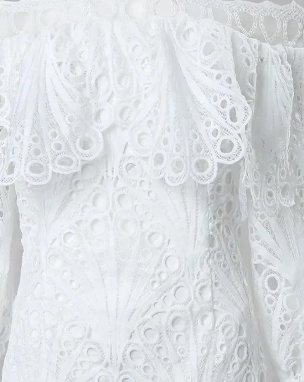 Elegant Dresses for Women Eyelet Embroidery Off Shoulder Ruffle Hem Party Mini Dress A Line New Fashion 2023 Summer Casual - Imagen 4