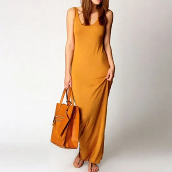 Sleeveless Women High Stretch Tank Robe Summer O-neck Bodycon Long Dress Ladies Solid Slim Beach Maxi Dresses Vestidos De Verano - Image 2