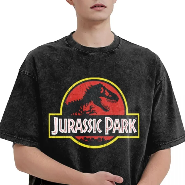 Jurassic Park Washed T Shirt Streetwear Hip Hop Vintage T-Shirt Tees Men Women Cotton Harajuku Graphic - Imagen 3