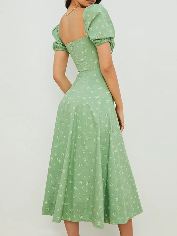 Summer Women Puff Sleeve Floral Printed Dress,Long Dresses,Woman Clothing,Dress Women,Women's Elegant Dresses,Sexy Costume Women - Imagen 6