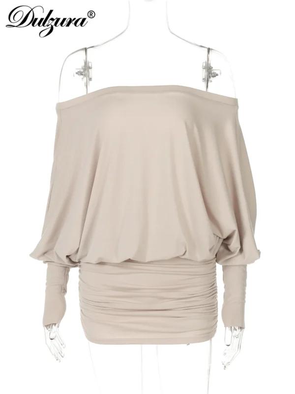 Dulzura Off Shoulder Long Sleeves Ruched Patchwork Mini Dress Women’S Sexy Elegant Casual Outfit Party Clubwear Spring Summer - Imagen 6