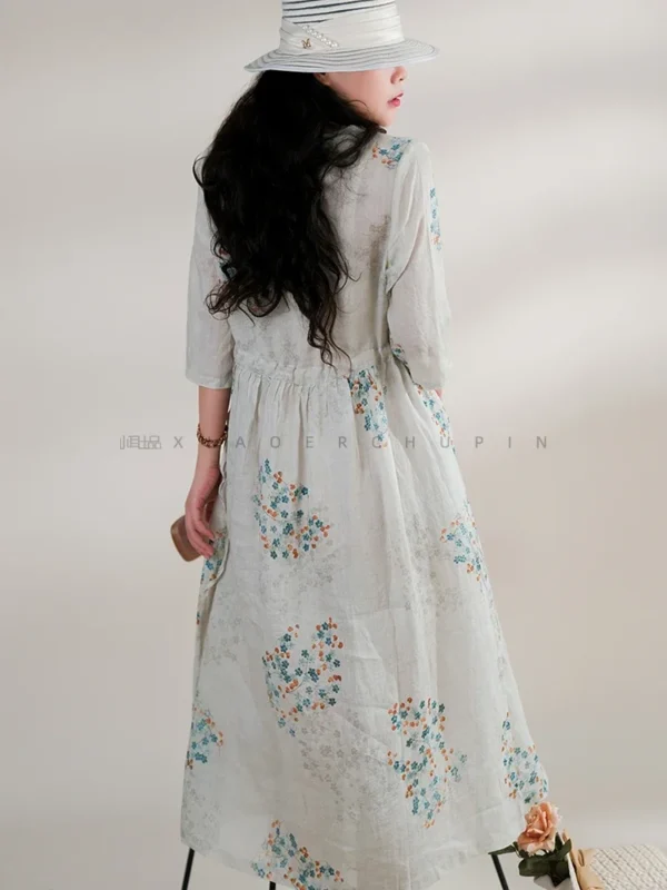 Summer Dress Women 2025 Long Print Elegant Clothing Vintage Elastic Waist Korean Beach Style V-Neck Fashion Robe Ropa De Mujer - Imagen 5
