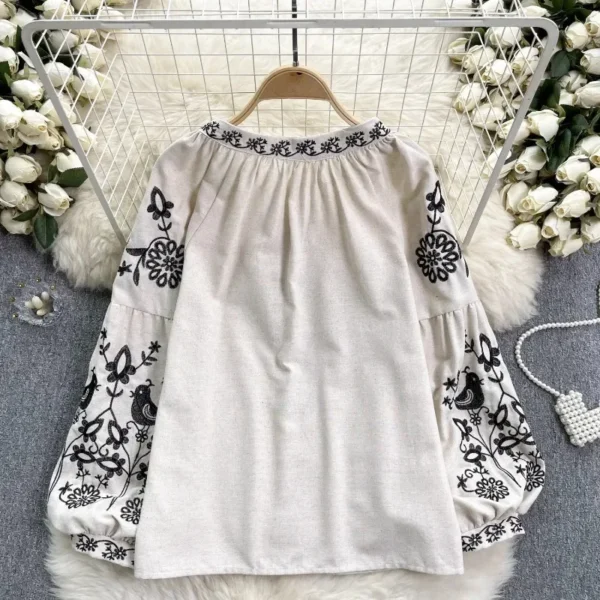 Neploe Vintage Heavy Embroidery Shirts Women Y2k Lace Up O-neck Tassel Blusas Mujer 2025 Spring New Long Sleeve Loose Blouses - Imagen 2