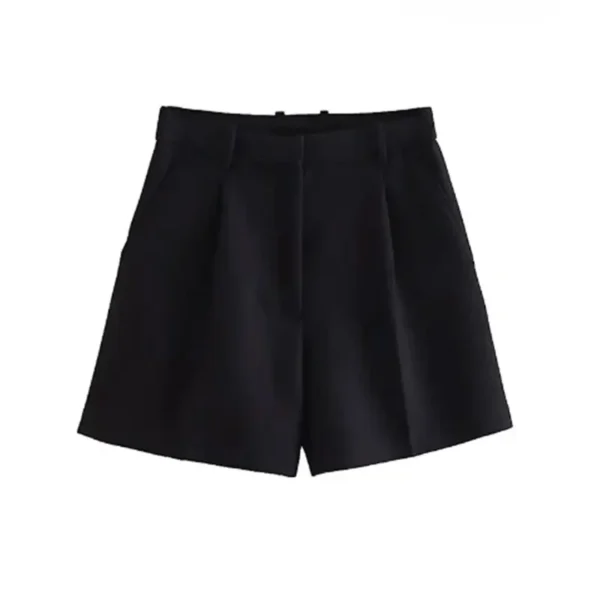Mooyufon Women Fashion Side Pockets Front Darts Bermuda Shorts Vintage High Waist Zipper Fly Female Short Pants Mujer - Imagen 6