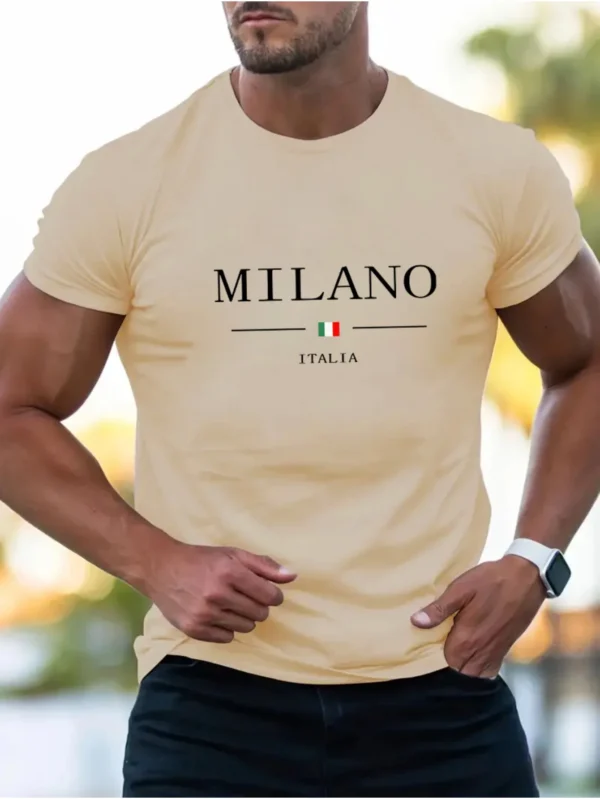 Summer men's casual sports loose plus MILANO print comfortable shopping round neck short sleeved T-shirt top - Imagen 5