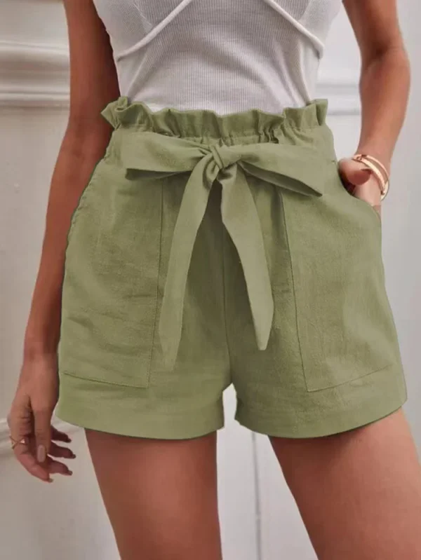 Stylish Solid Color White Shorts Women Pocket Drawstring Casual short Pants Summer Daily Pants - Imagen 2