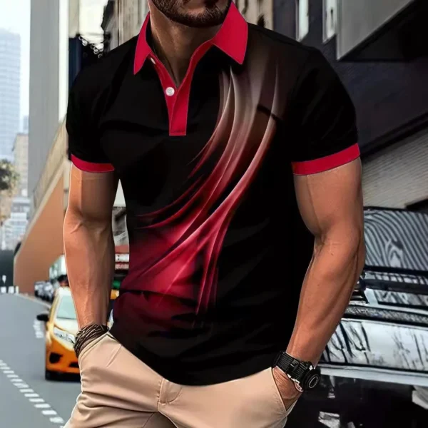 Fashion Gradient stripes Men's Polos T-Shirts Summer Short Sleeve 3D Print Street Trend Simple Male POLO T Shirt Casual Tops - Imagen 2