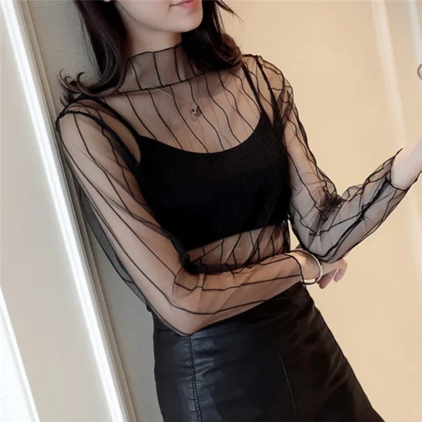 New Transparent See Through Shirt Women Sexy Harajuku Mesh Tops Net Undershirt Star Base Top Camisas Femininas Clubwear SheerTee - Imagen 4