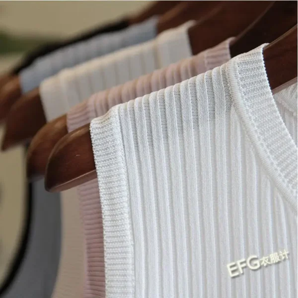 2025 Summer New Fashion Knitted Vests O-neck Sleeveless Casual Thin Tops Sleeveless Blouse Women Shirt - Imagen 6