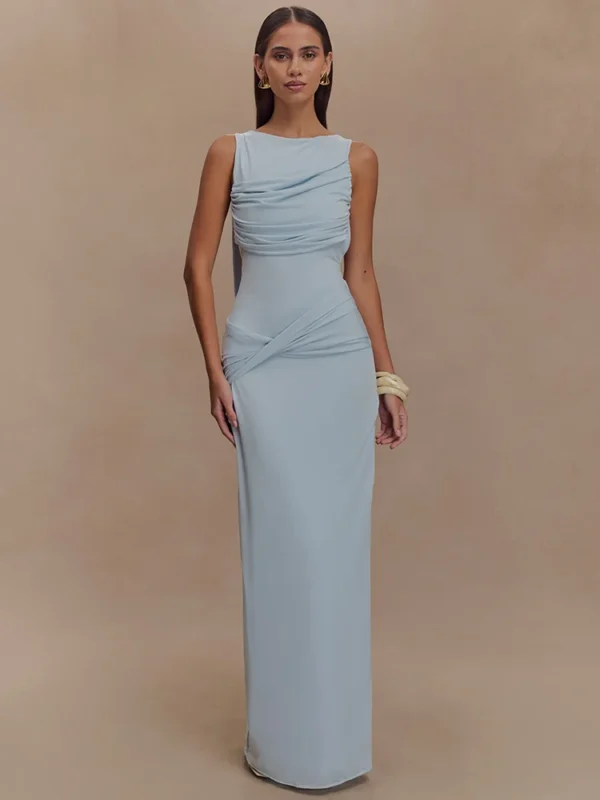 Mozision Backless Ruched Sexy Maxi Tank Dress Women Gown Summer New O Neck Thigh High Split Bodycon Elegant Long Dress Fashion - Imagen 6