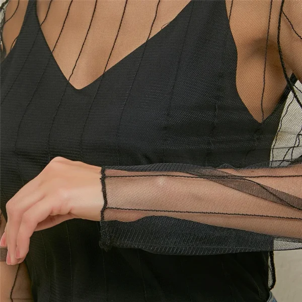 New Transparent See Through Shirt Women Sexy Harajuku Mesh Tops Net Undershirt Star Base Top Camisas Femininas Clubwear SheerTee - Imagen 6