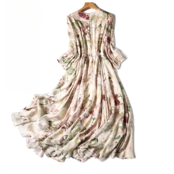 Silk Print Dresses for Women, Satin Short Sleeves, Loose Summer Casual Floral Empire Dress, Ladies O-Neck Clothing, Ne - Imagen 4