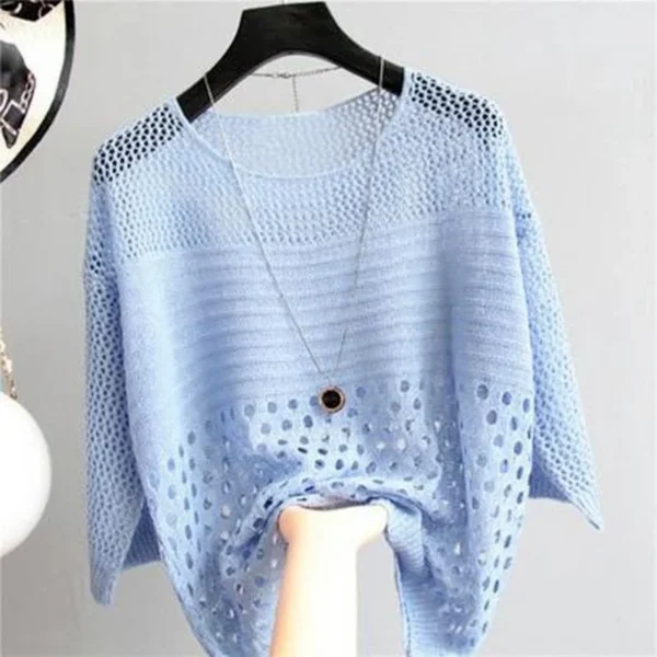 Spring and Summer New Ice Silk Knitted Vest Top Hollow Out Thin Bottoming Sling Streetwear Womens Clothing White Shirt 13686 - Imagen 3