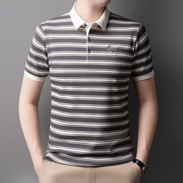 Hot sales classic striped short sleeve men‘s polo shirt trendy brand exquisite embroidery new comfortable casual lapel T-shirt - Imagen 6