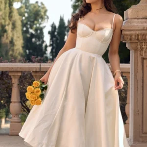 Suninheart Summer Flare Midi Dress Elegant 2025 New Arrivals Spaghetti Strap Bustier Dress Women